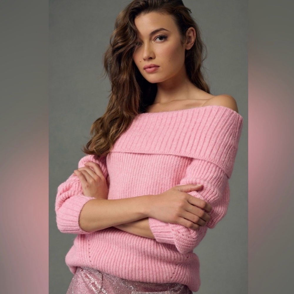 Anthropologie - Pink off the shoulder sweater by Pilcro